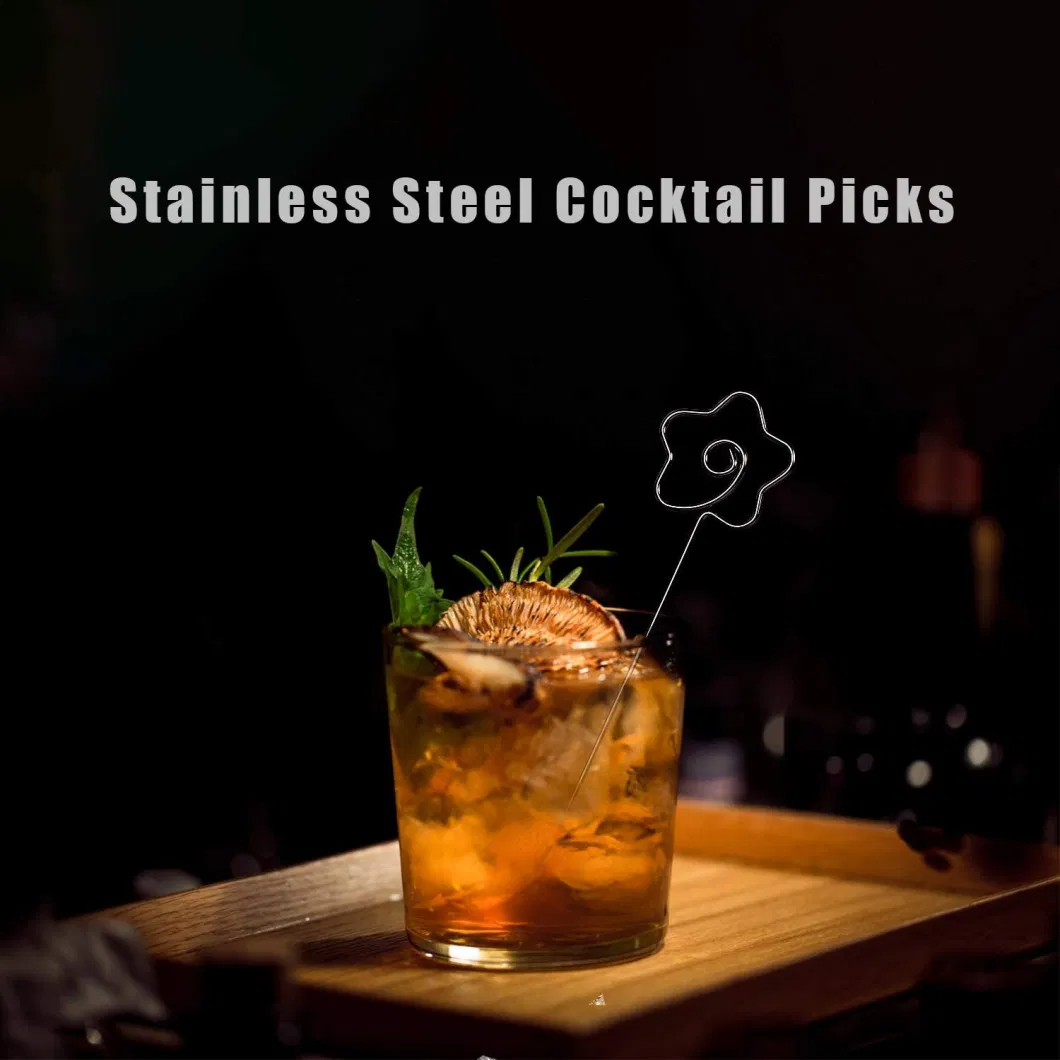 Stainless Steel Cocktail Toothpicks Set Reusable Garnish Skewer Fruit Toothpicks Olive Martini Picks