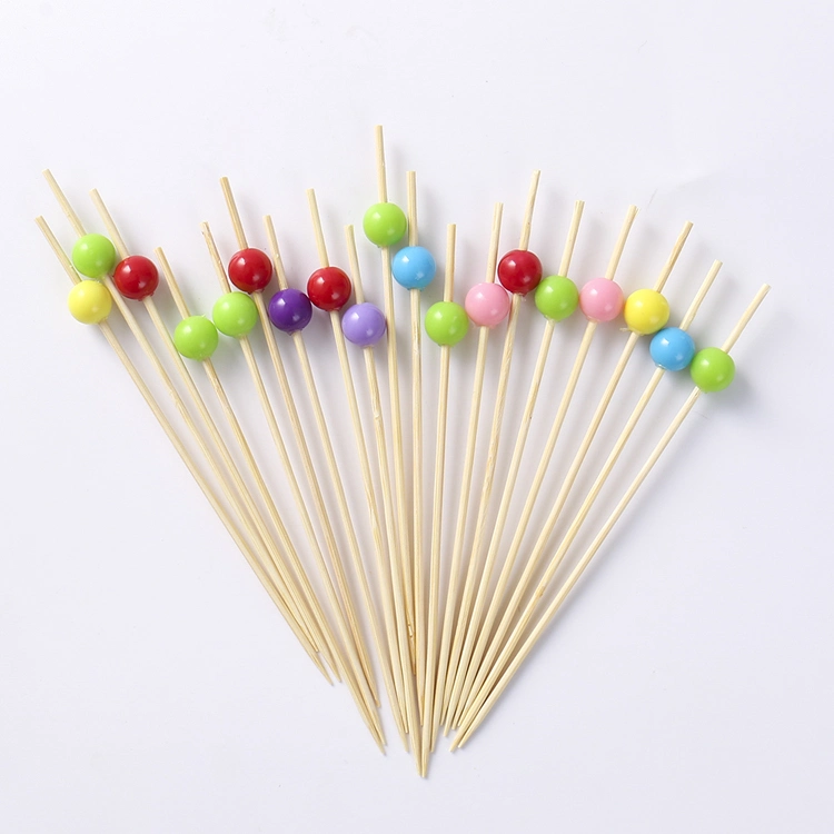 Disposable Food Grade Bamboo Bead Picks Round Party Food Knotted Bamboo Pick Skewer Stick