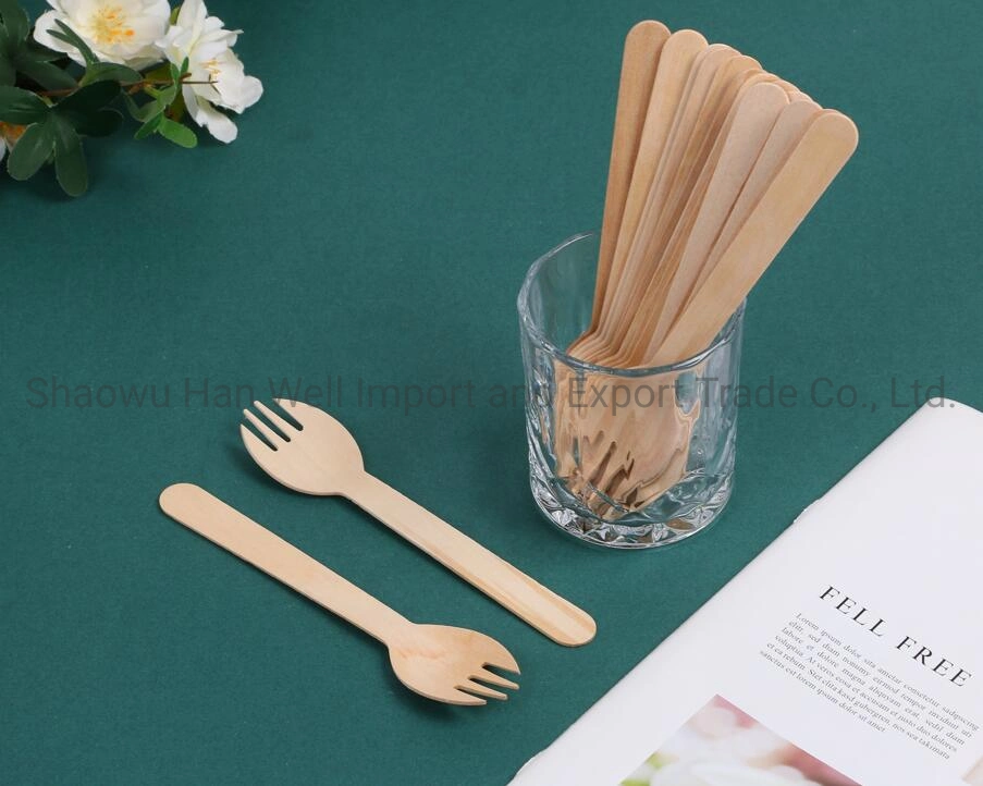 Biodegradable Logo Printable Eco Small Wooden Fruit Chip Spoons and Forks