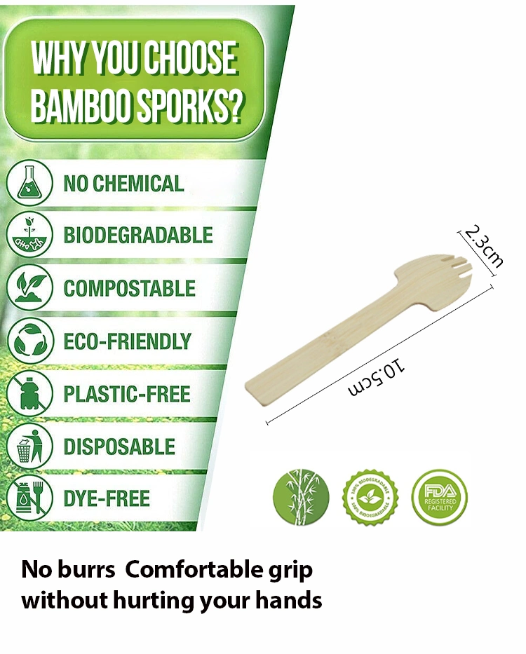 Disposable Bamboo Cutlery 105mm Length Bamboo Spork Custom for Dessert