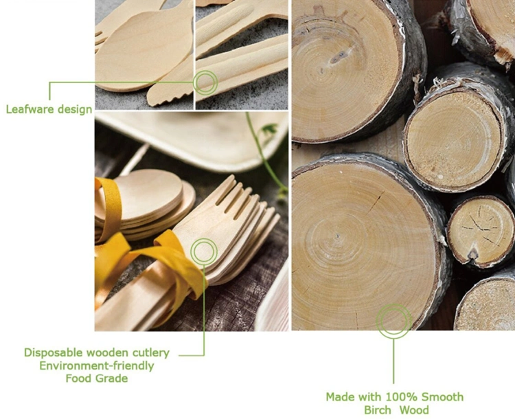Custom Printed Disposable Natural Safe Wooden Spoon Fork Knife Cutlery Set