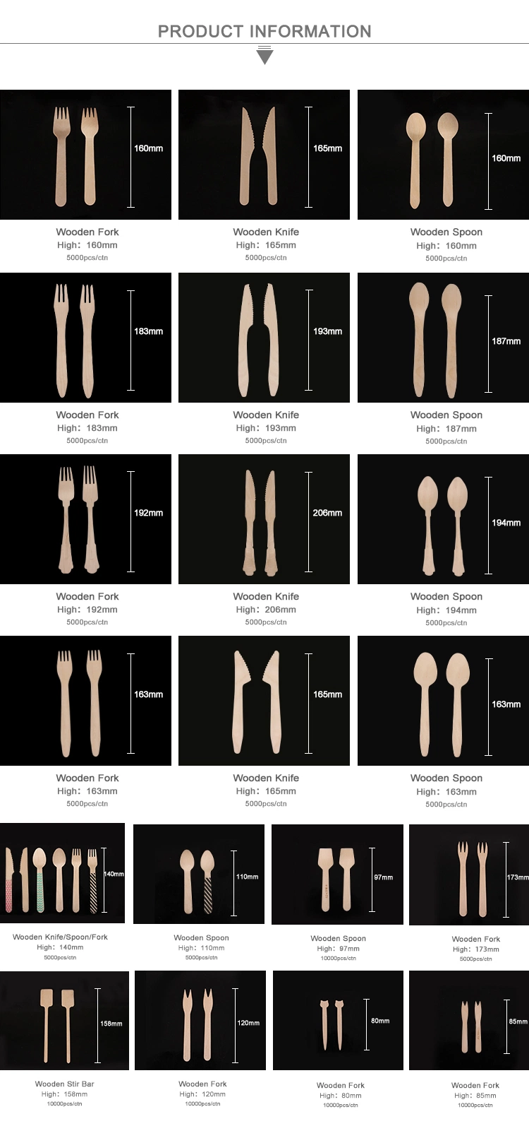 Custom Printed Disposable Natural Safe Wooden Spoon Fork Knife Cutlery Set