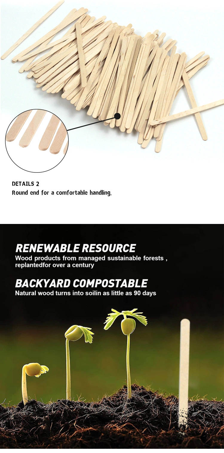 Biodegradable Disposable Wooden Tableware Factory Hot Sale Food Grade 150mm Wooden Coffee Stick