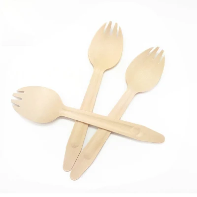 100%Natural Custom Disposable Wooden Cutlery 162mm Length Birth Wooden Spork for Lunch